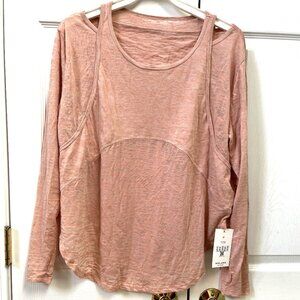 NWT LADIES XL HALARA LONG SLEEVE COLD SHOULDER PEACH SHIRT TOP BLOUSE